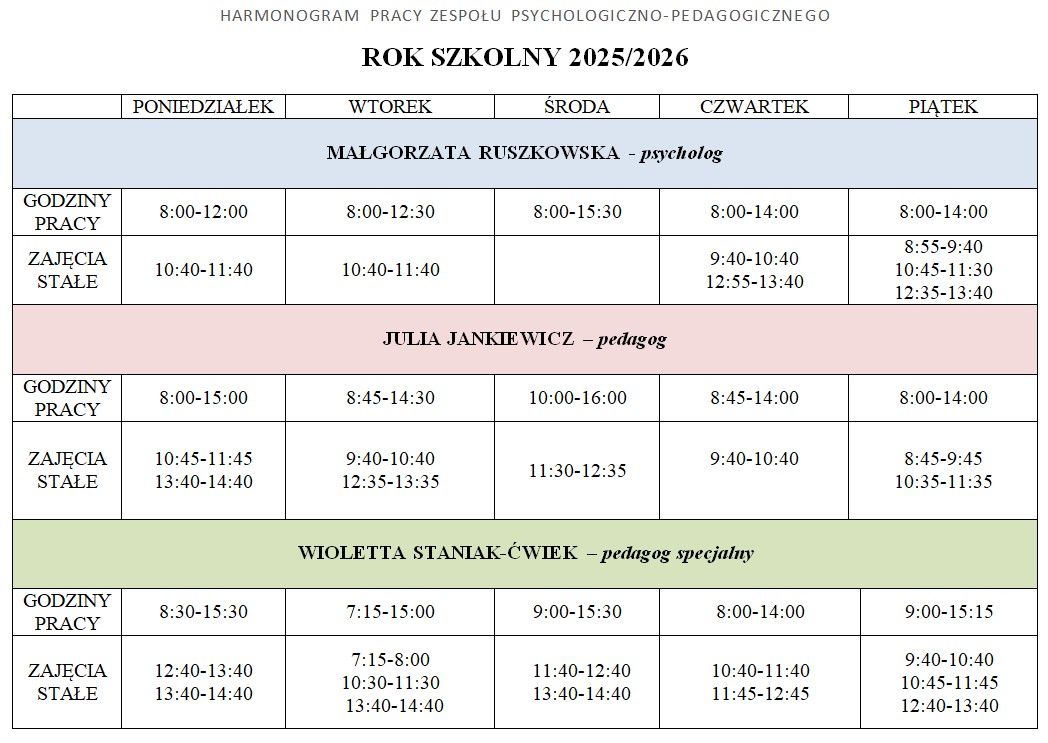 harmonogram pracy psych ped